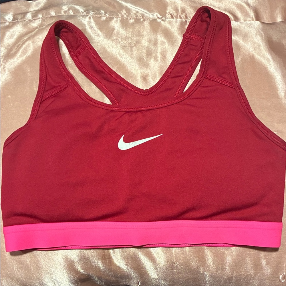 Nike Crimson Sports Bra with Neon Pink Band
